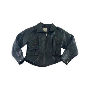 Avanti Women's Classic Black Leather Biker Jacket - Medium